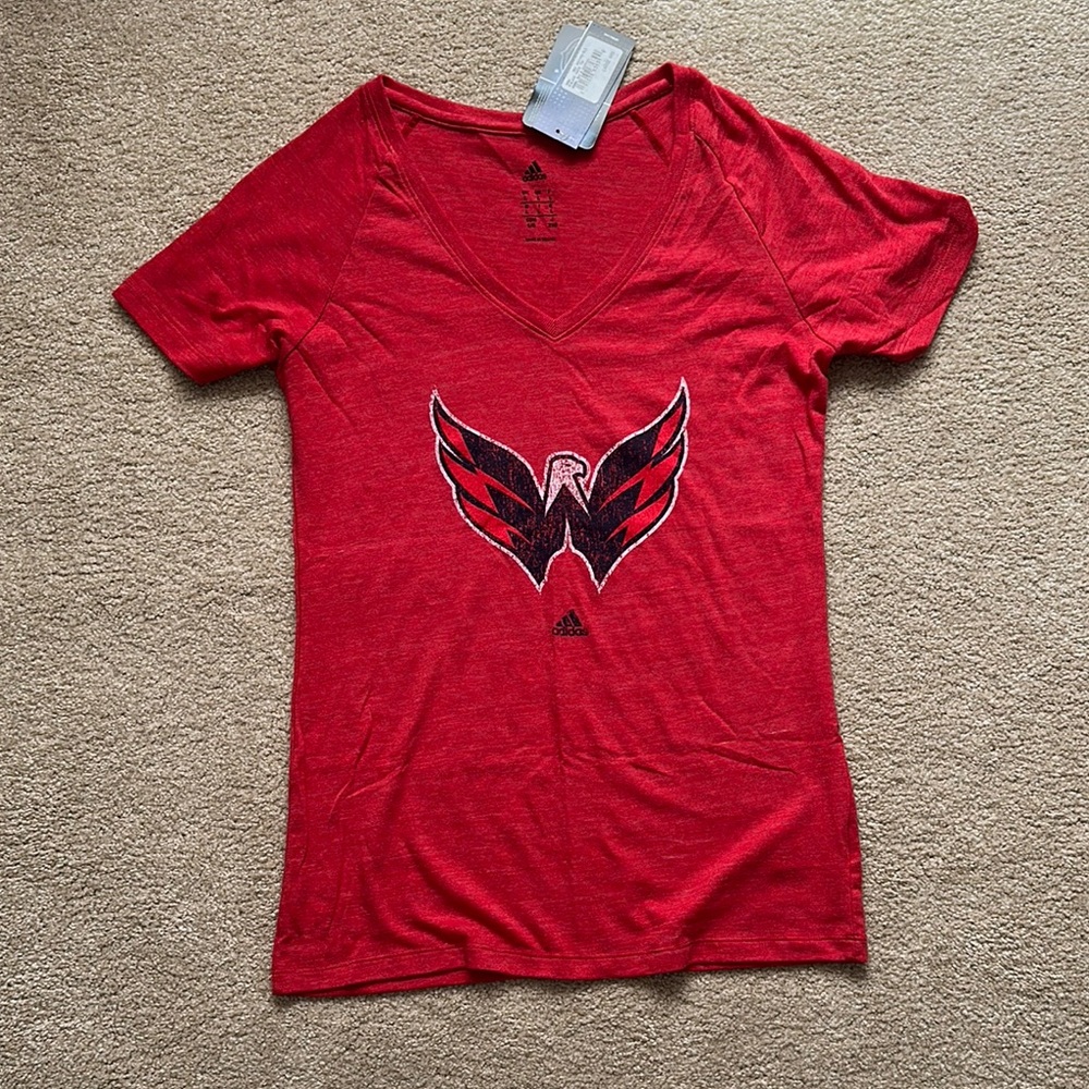 Adidas Women's Washington Capitals Red V-Neck T-shirt